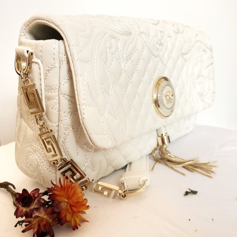 Versace White Leather Quilted Cross Body Bag